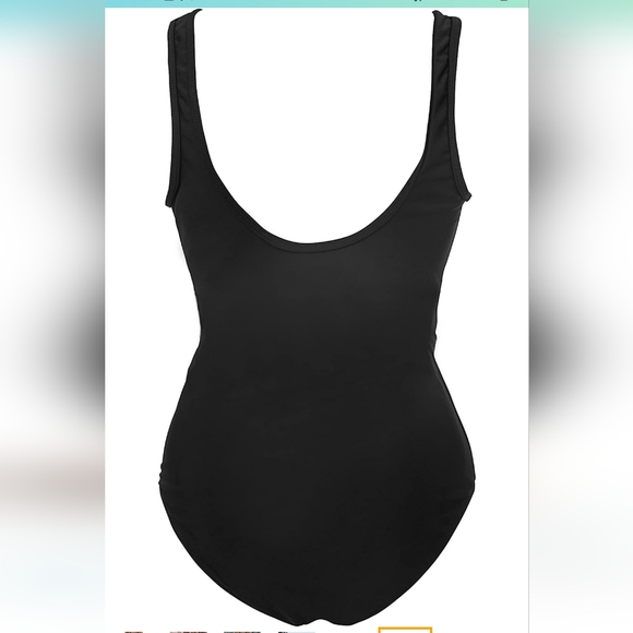 CUPSHE Women's One Piece V Neck Scalloped Mesh Swimsuit ~ Black - Picture 5 of 14